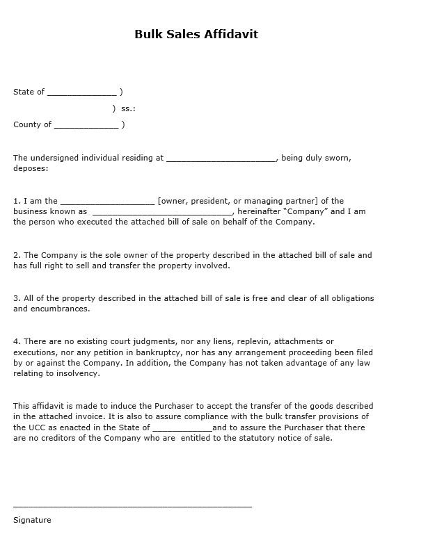 Bulk Sales Affidavit Form