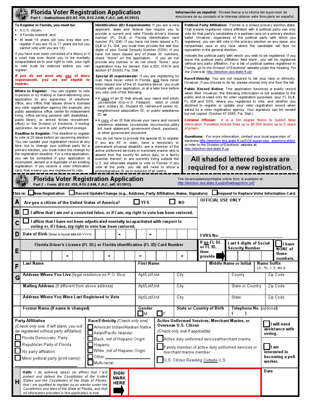 Florida Voter Registration Application