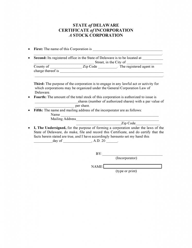 Delaware Certificate of Incorporation