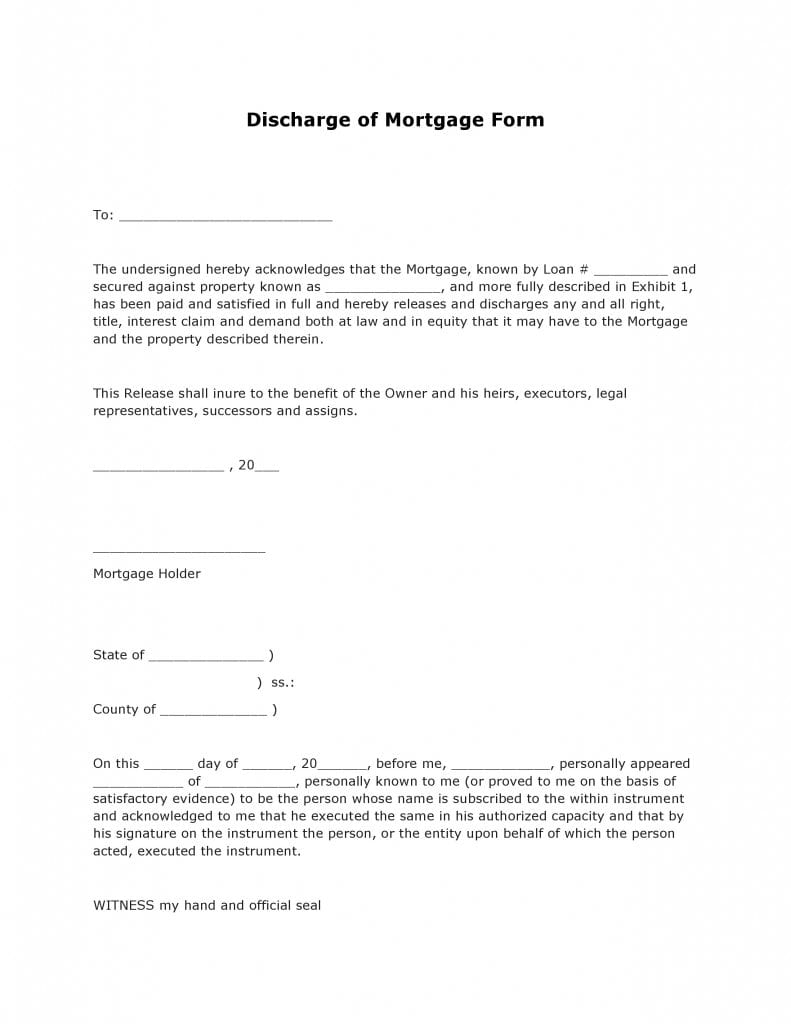 Discharge of Mortgage Form