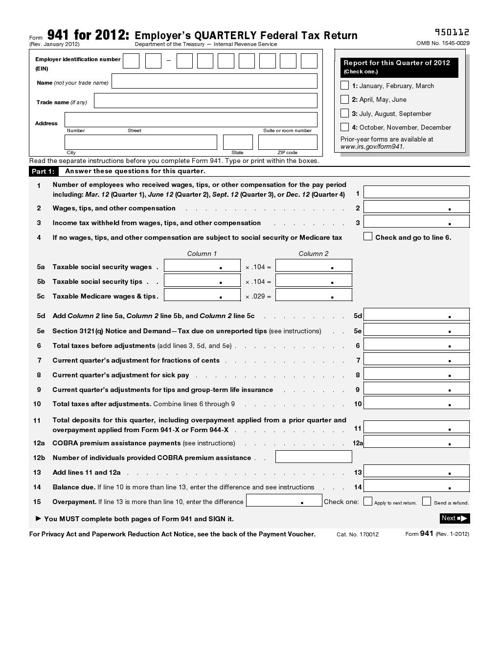 Employers Quarterly Federal Tax Return