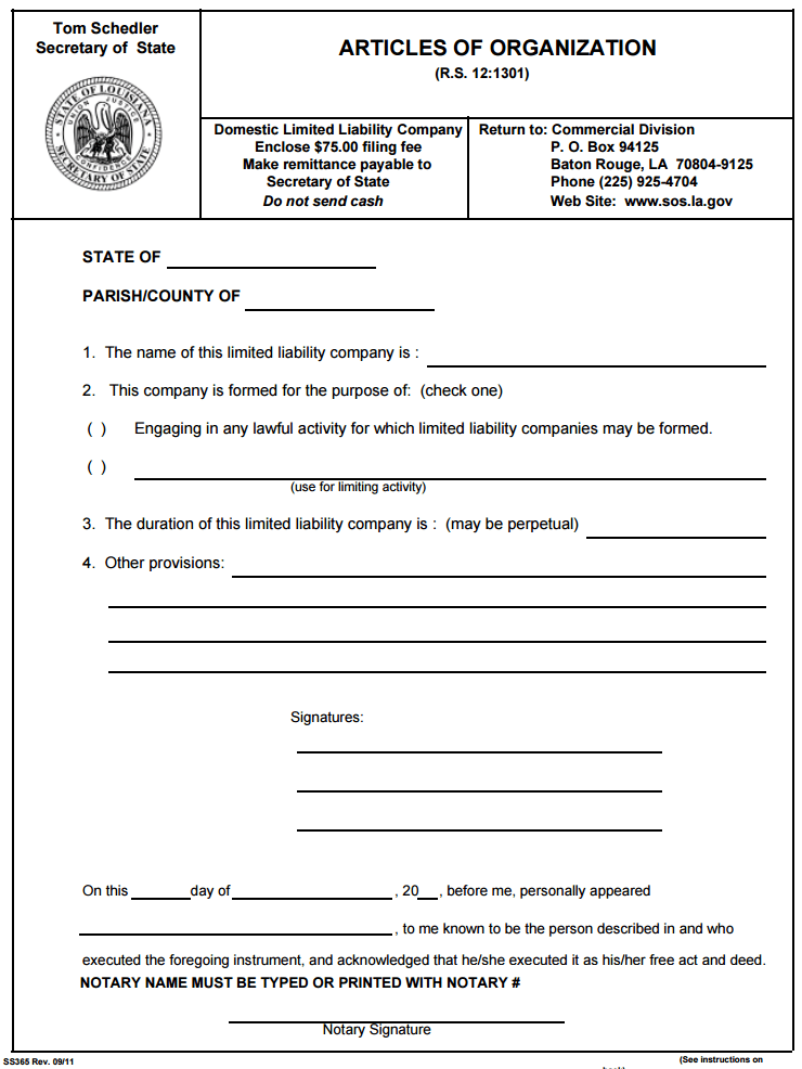 Louisiana (LLC) Limited Liability Company Form