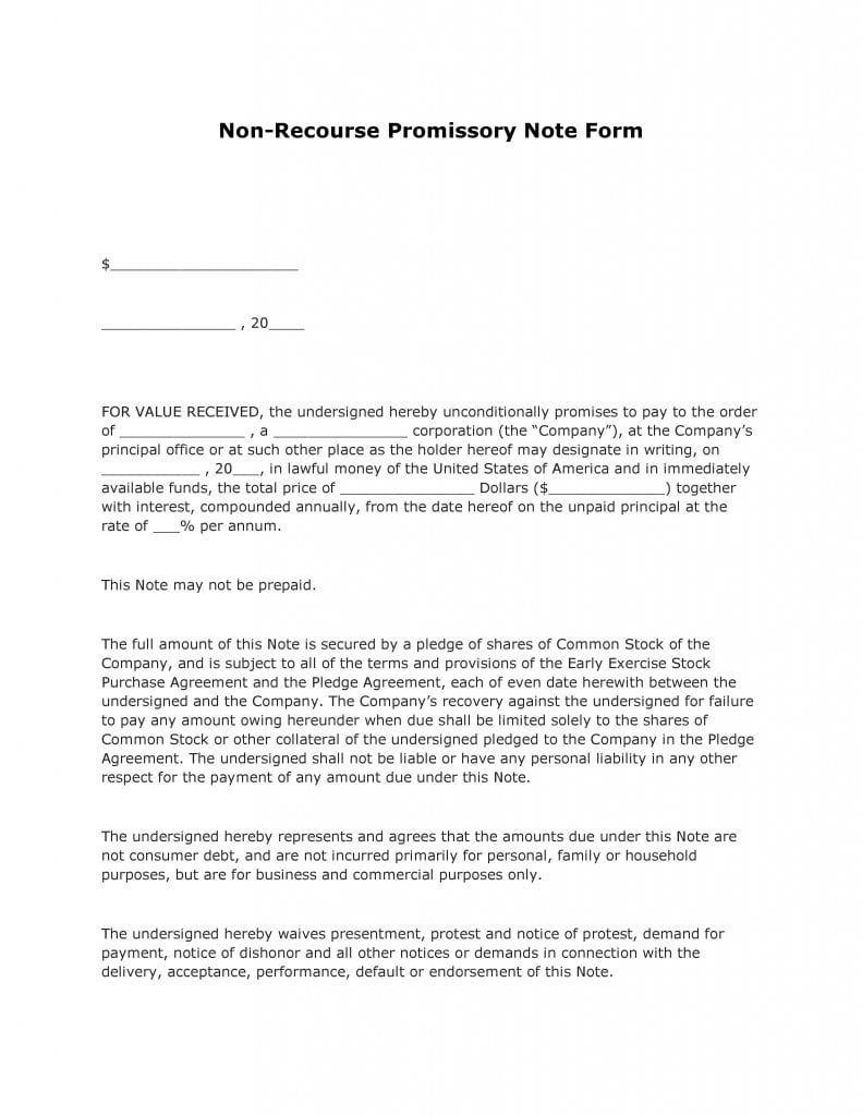 Non Recourse Promissory Note Form