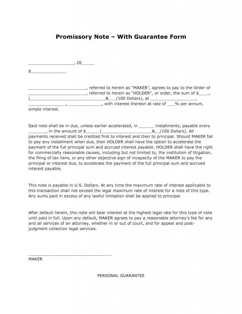 Promissory Note with Guarantee Form