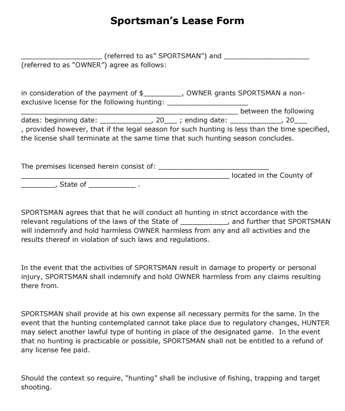 Sportsman's Lease Form