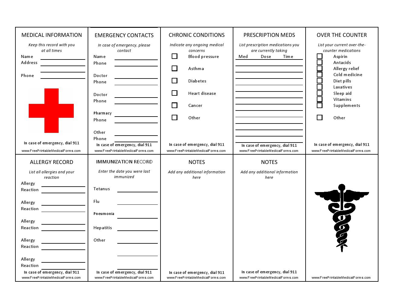 Medical Information Card (Wallet sized)