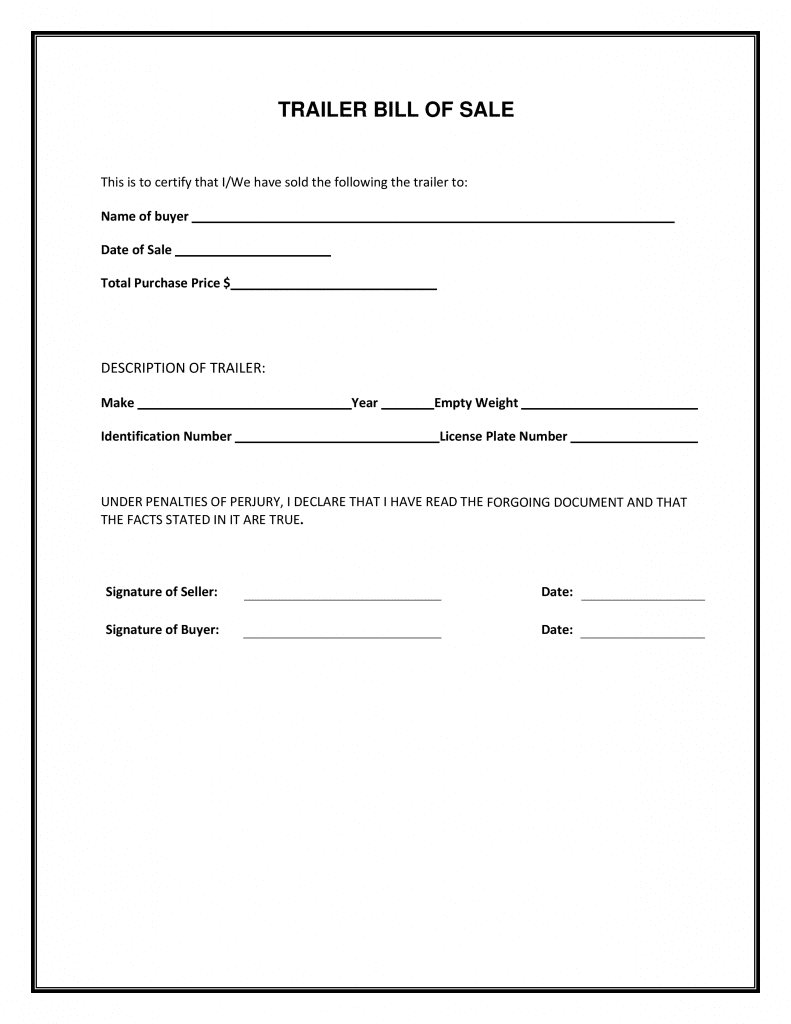 Trailer Bill of Sale Form