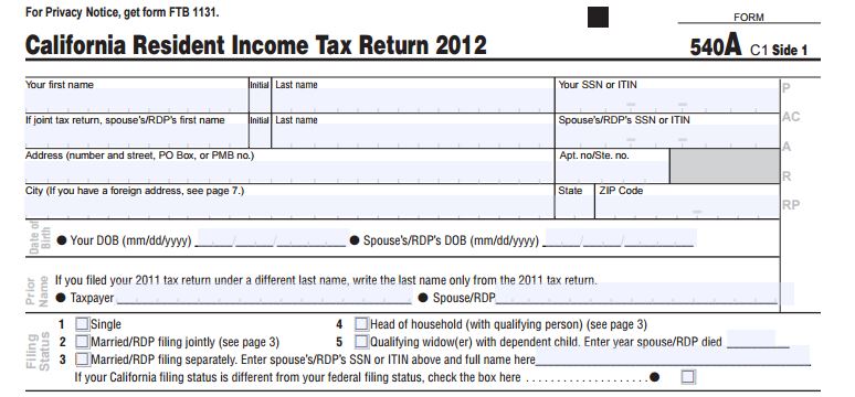 File California Income Tax Return Step 1