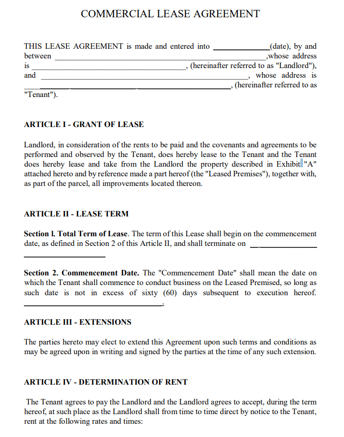 Texas Commercial Lease Agreement