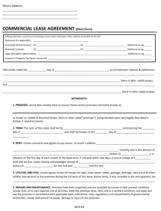 Washington Commercial Lease Agreement