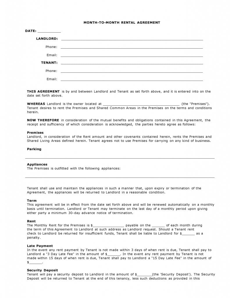 Arizona Month to Month Agreement Form