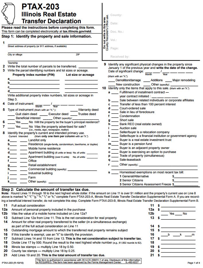 Illinois Real Estate Transfer Declaration PTAX-203