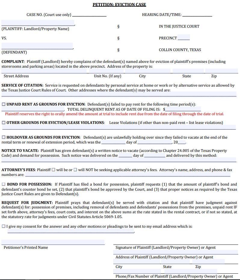 Texas Eviction Case Petition