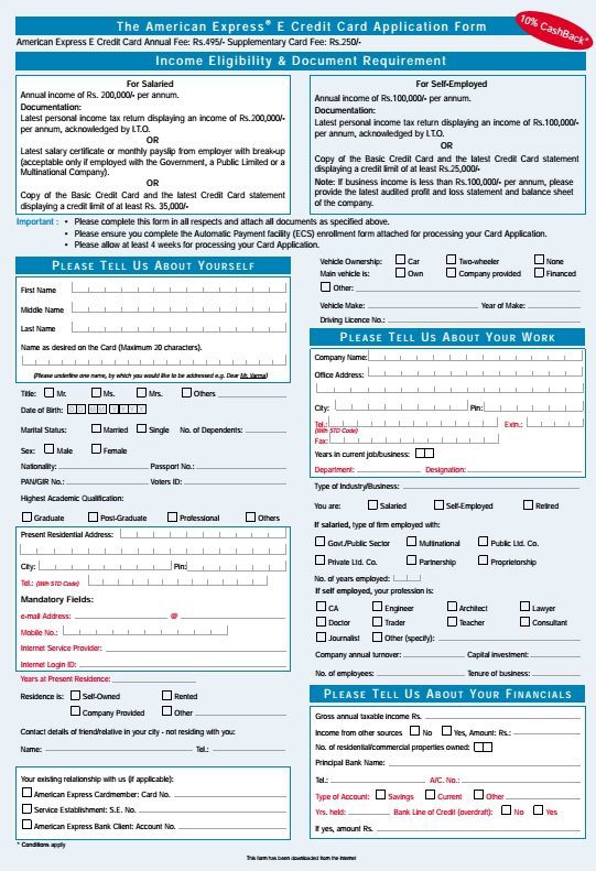 American Express Credit Card Application