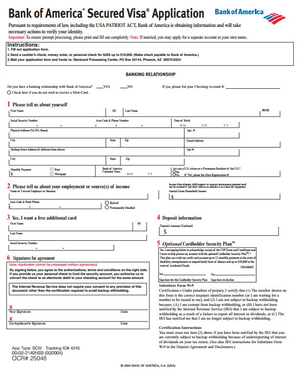 Bank of America Credit Card Application