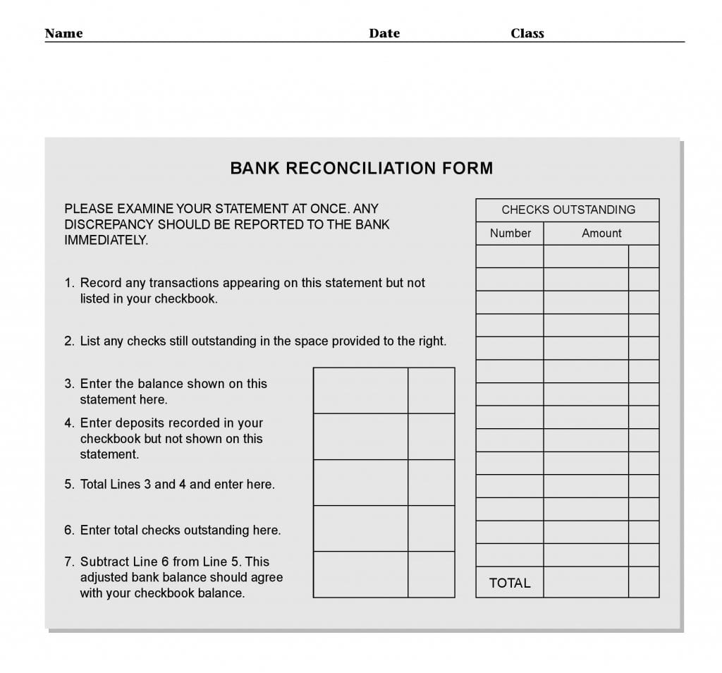 Bank Reconciliation Form