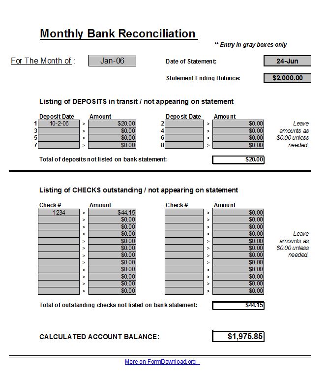 Bank Reconciliation Spreadsheet