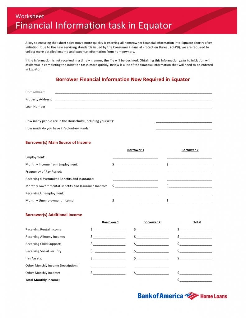 Bank of America Financial Information Task in Equator