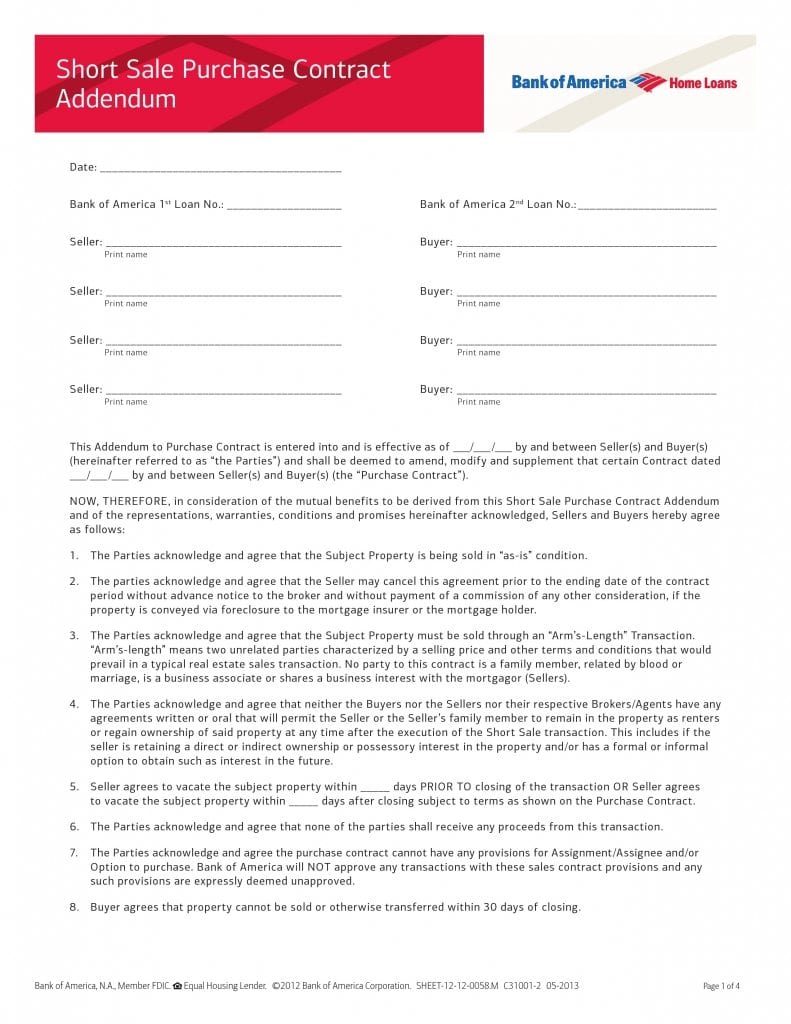 Bank of America Short Sale Purchase Contract
