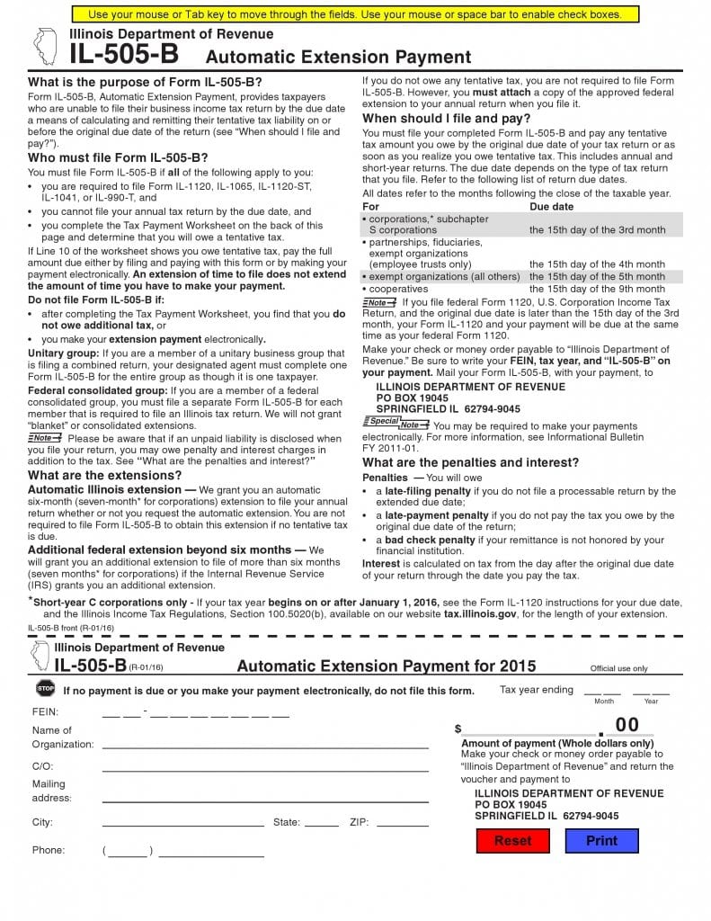 Automatic Extension Payment Form IL-505-B