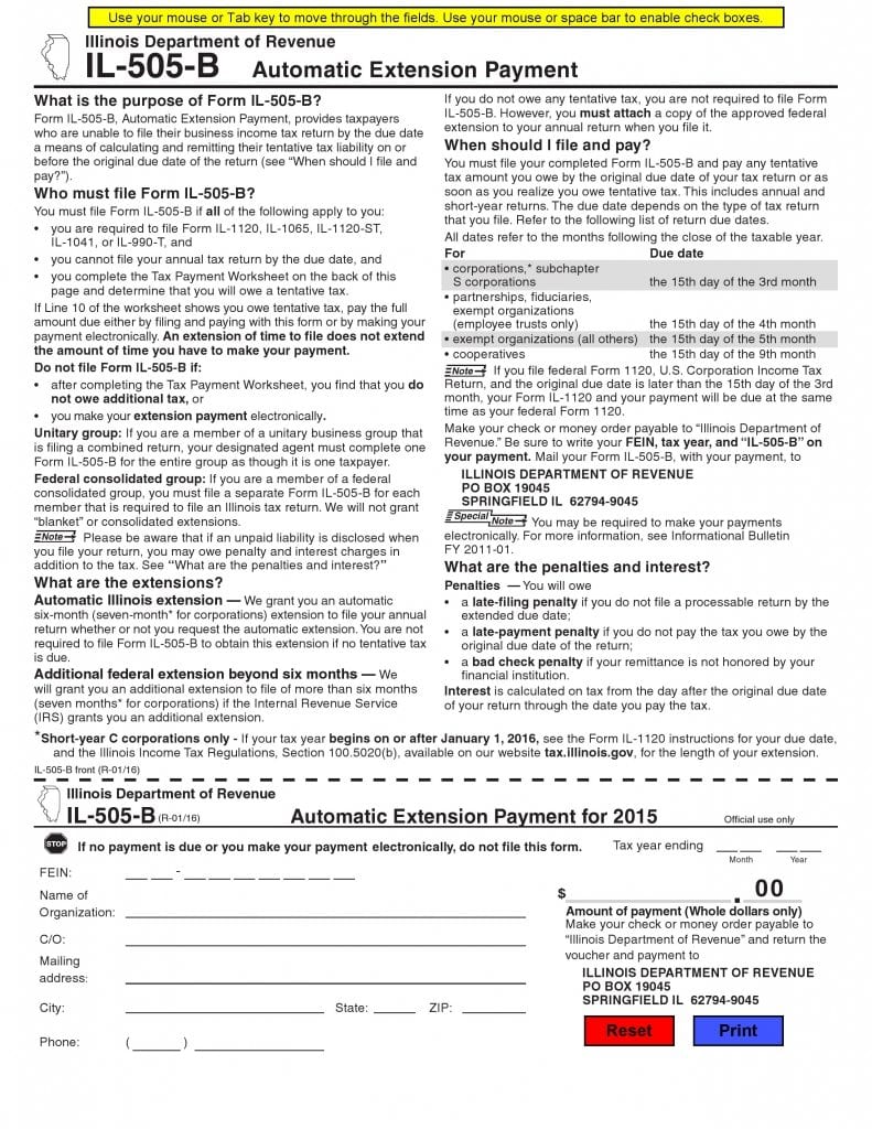 Automatic Extension Payment Form IL-505-B