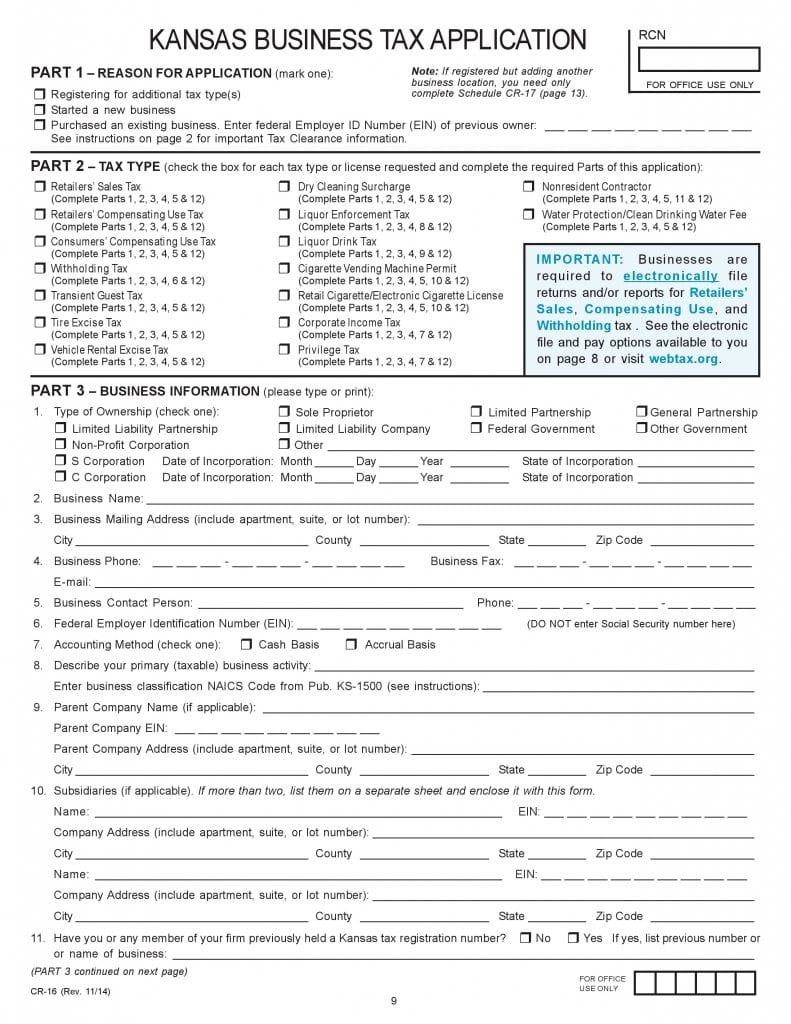 Kansas Business Tax Application