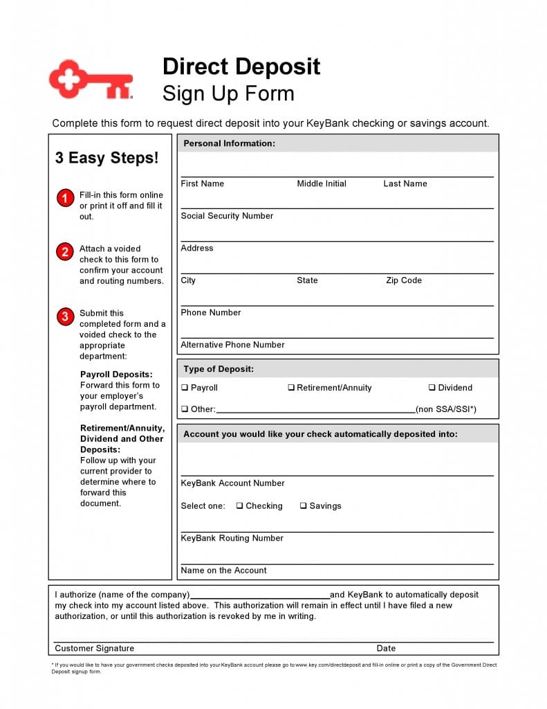 KeyBank Direct Deposit Sign Up Form