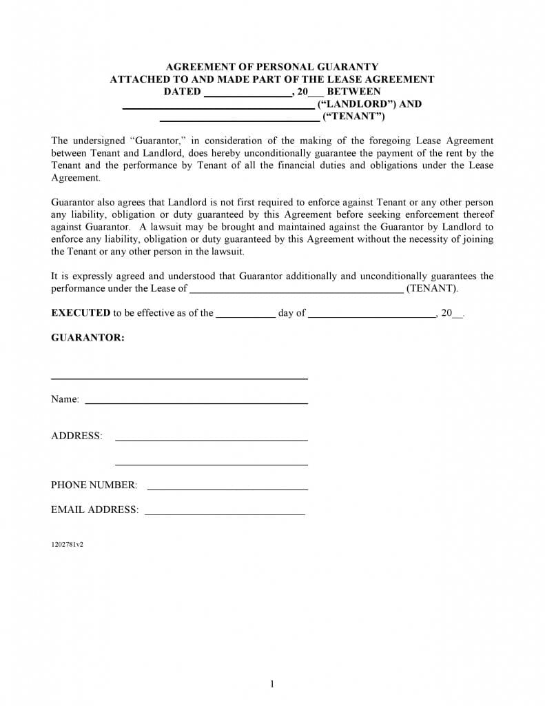 Agreement Of Personal Guaranty