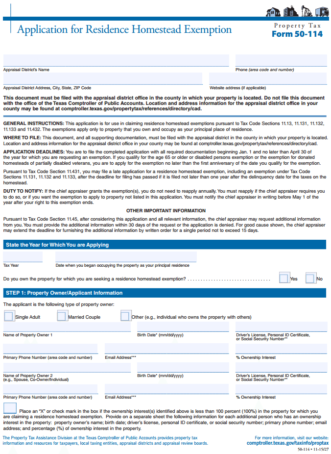 Application for Residence Homestead Exemption